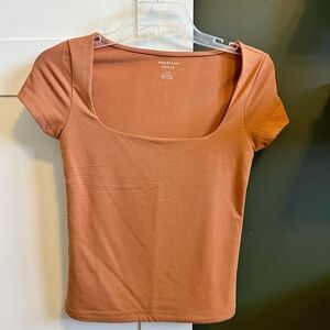 American Eagle Outfitters Women's Brown Short Sleeve Top